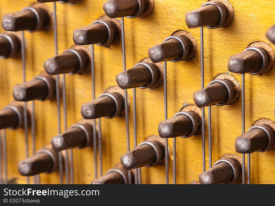 The insides of a vintage piano. The insides of a vintage piano