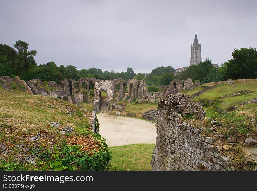 View on ampthitheatre in Saintes, Charente, France. View on ampthitheatre in Saintes, Charente, France