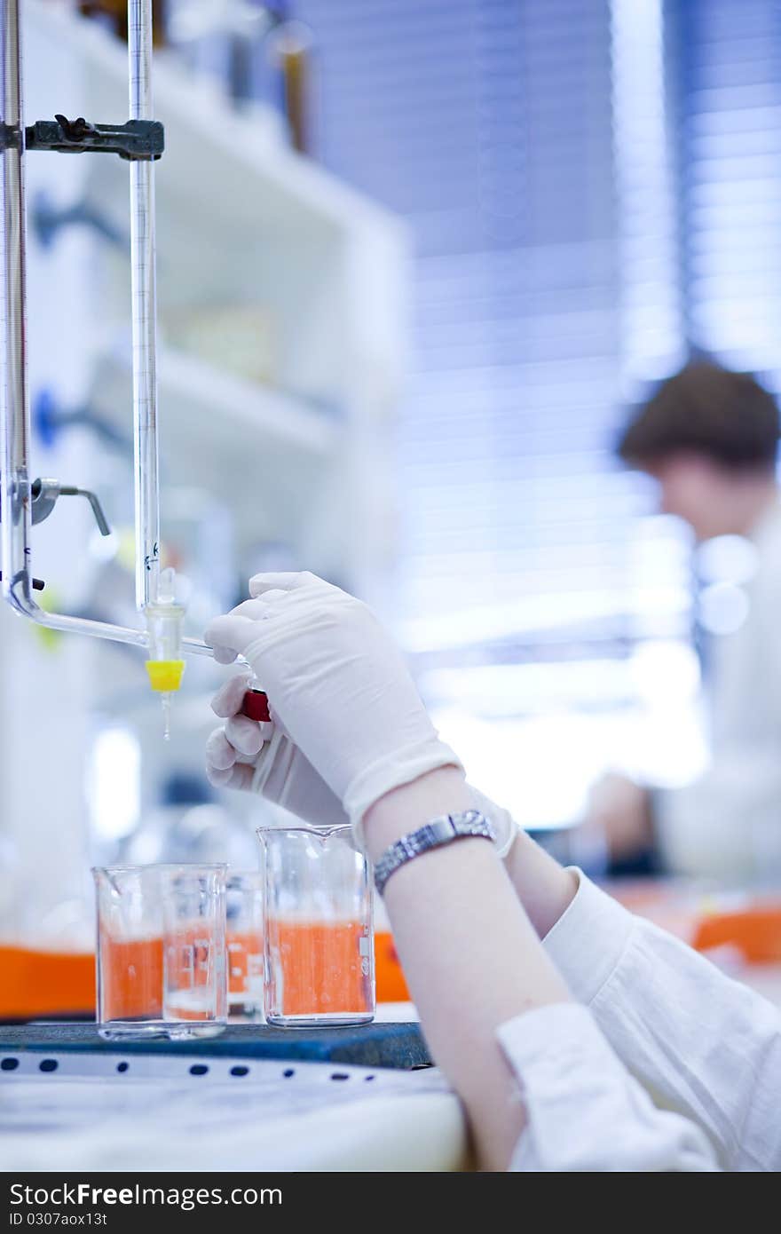 Female researcher carrying out experiments in a laboratory. Female researcher carrying out experiments in a laboratory