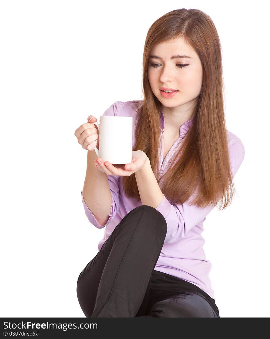 Young Girl With Mug With Coffee