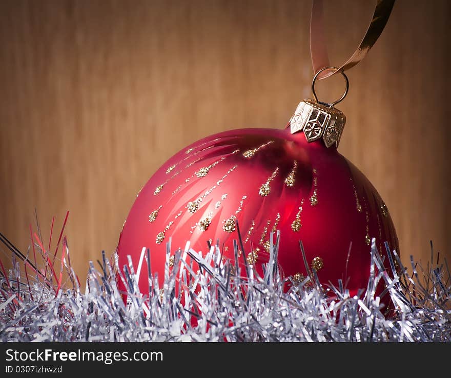 Red christmas balls on wood background. Red christmas balls on wood background