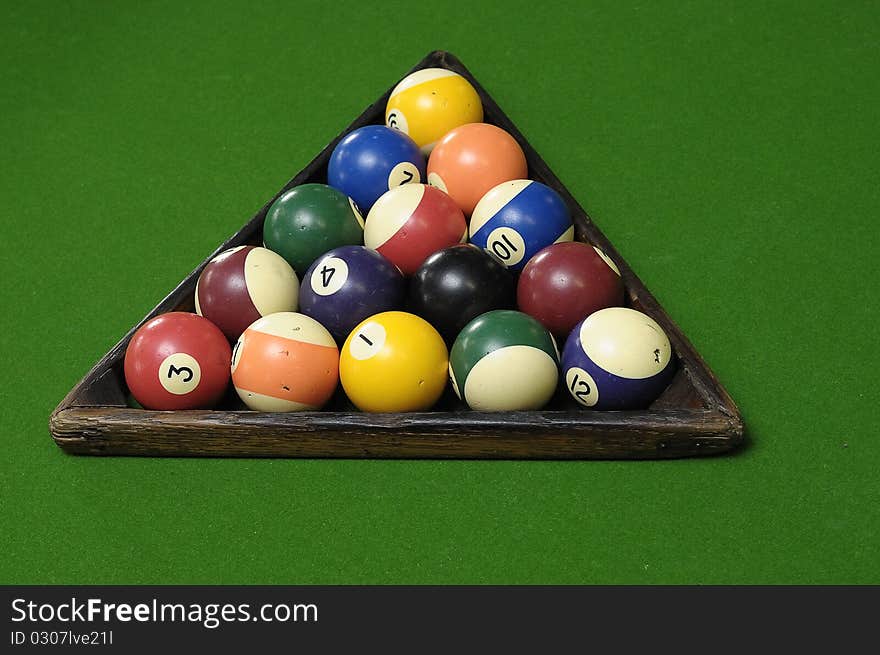 Pool balls on a pool table