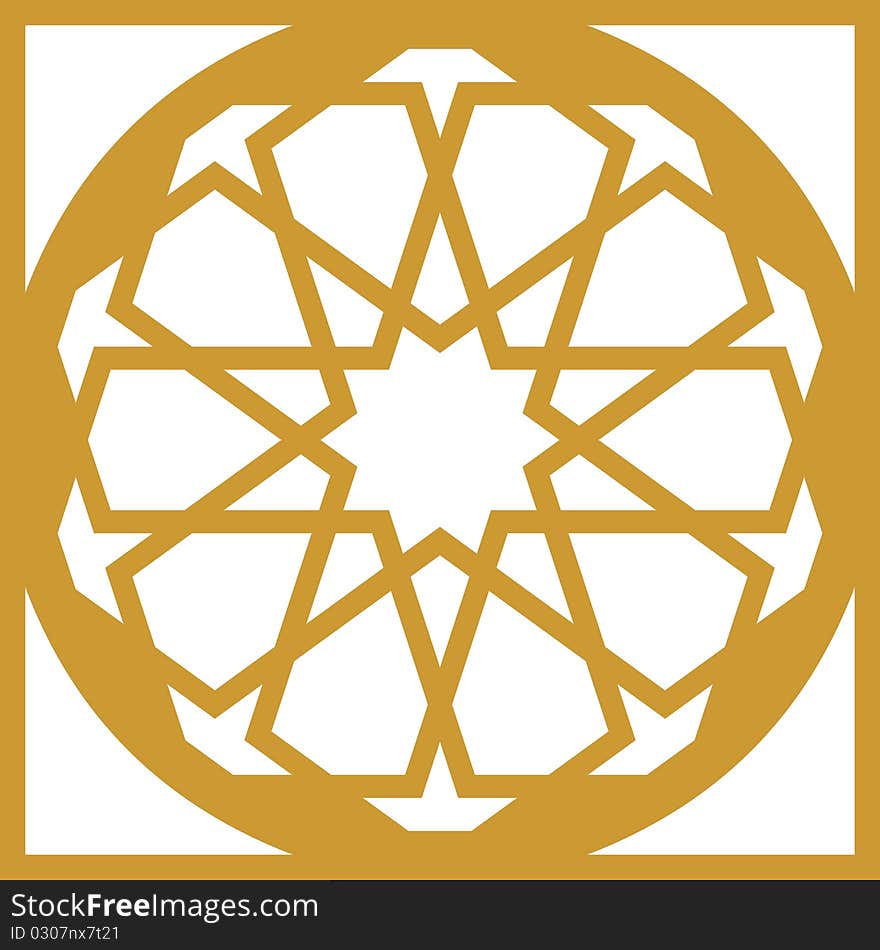 Ottoman geometric pattern tile in gold color. Ottoman geometric pattern tile in gold color