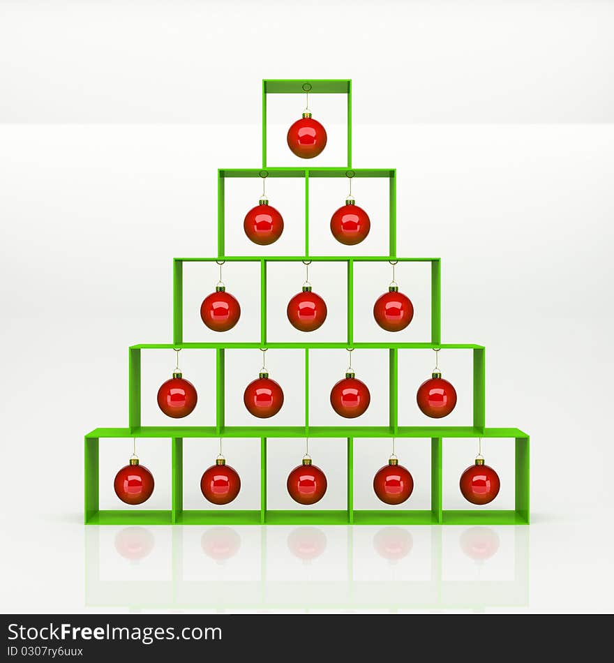 Pyramid in the form of a Christmas tree with red balls. Pyramid in the form of a Christmas tree with red balls