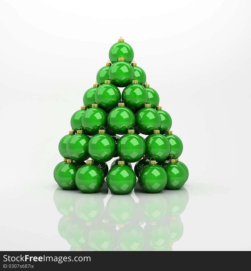 Pyramid in the form of a Christmas tree from green balls