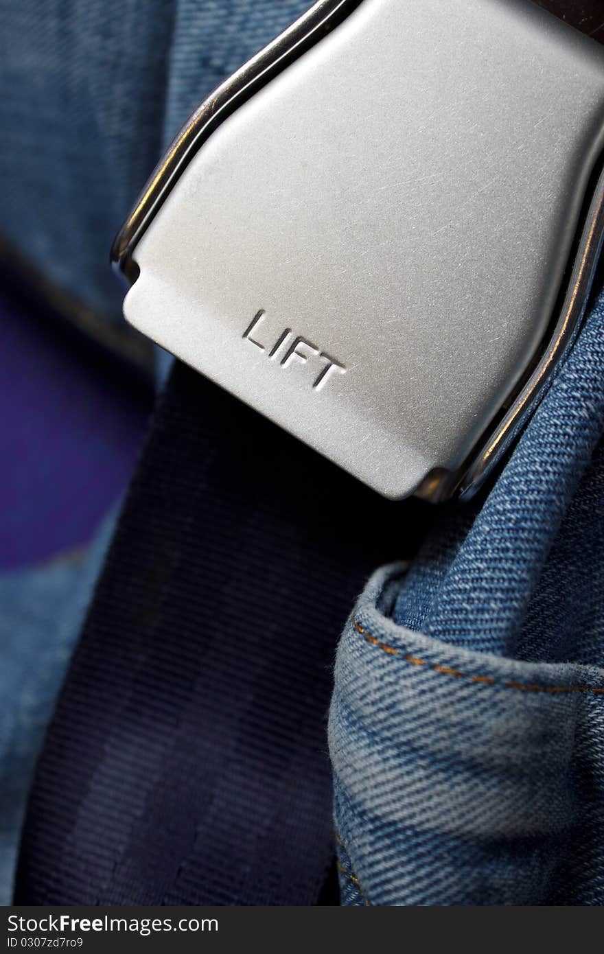 Close-up of a satefy belt with highlight a word "LIFT" and Men's zone