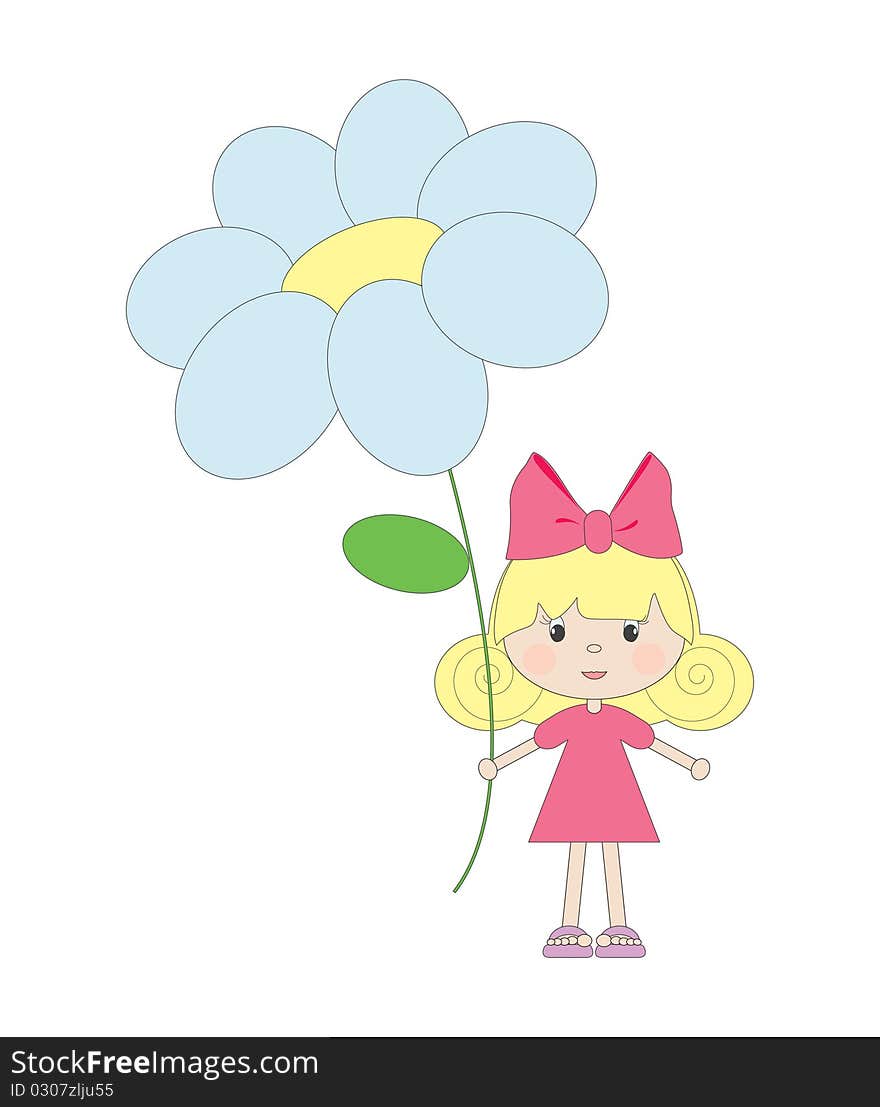 Little girl with flower, isolated