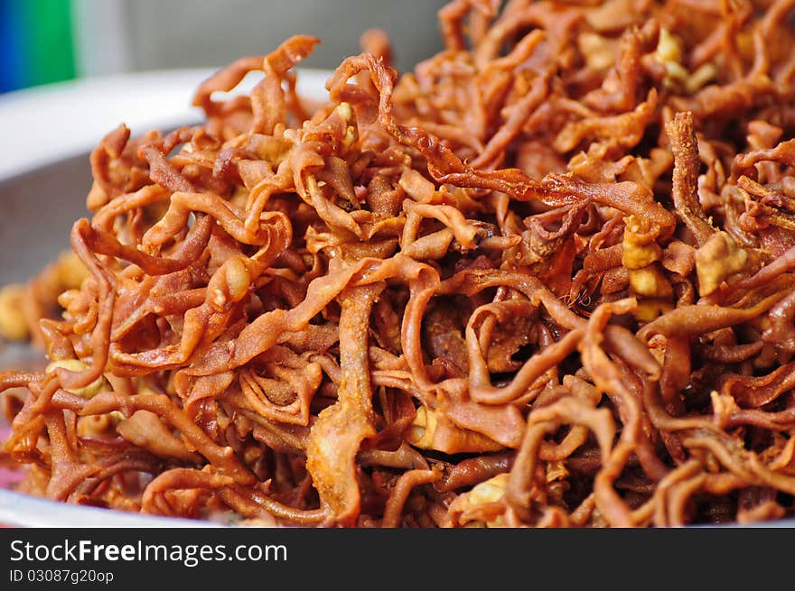 Thai Esan Food ,Fried Chicken intestine