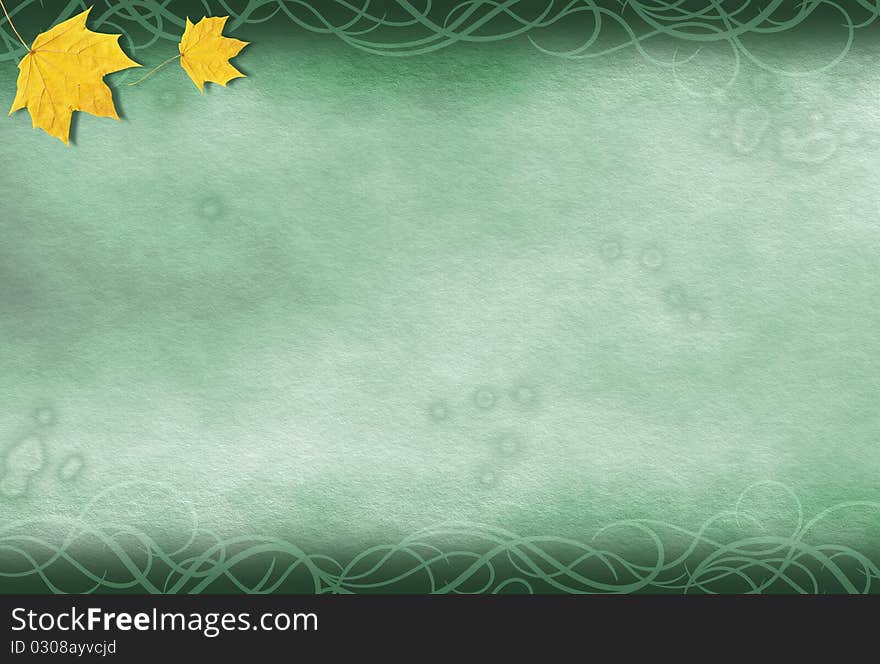 Grungy Leaves Background with swirl decorations and fine parchment texture