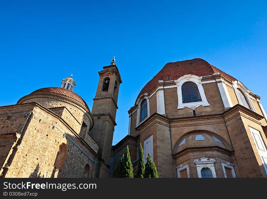 Church and Bell Tower against clear, blue sky