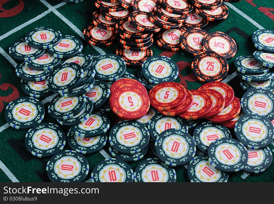 Place a poker player. chips and cards.