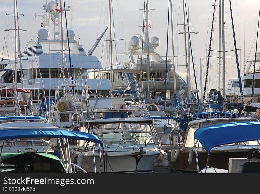 All sailboats and yacht in a marina