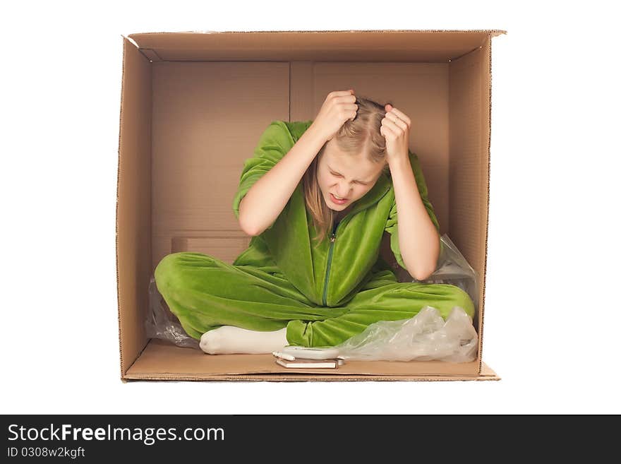 Stressed businesswoman holding hands on head