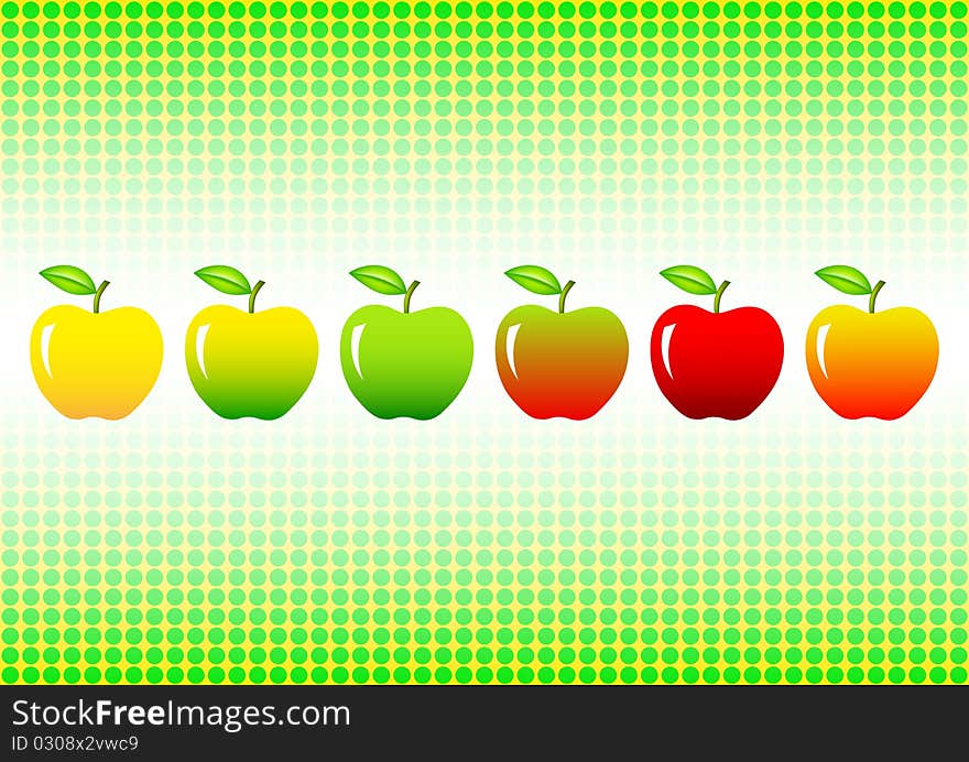 Six apples on a green background. Six apples on a green background