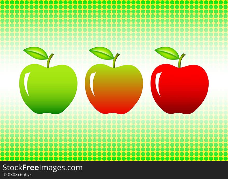 Three apples on a green background