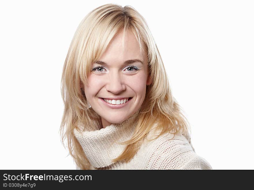 Happy woman on a white background. Happy woman on a white background