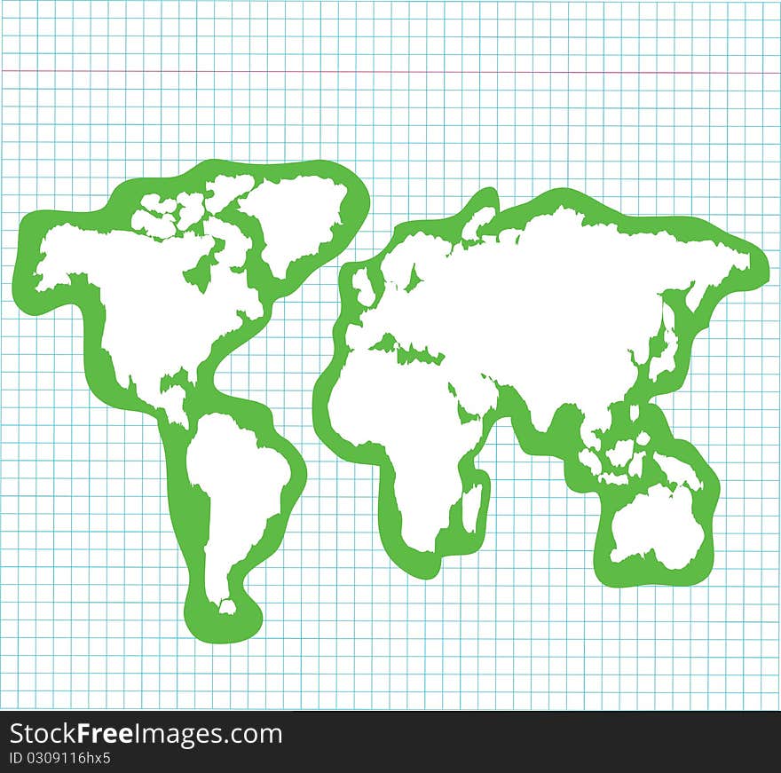 Detailed map of the globe on a sheet in cell