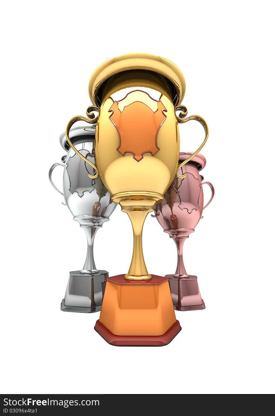 3d sport winning cups isolated on white