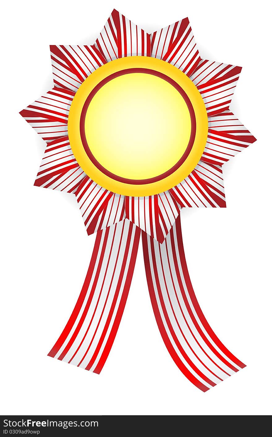 Red-white badge with yellow center. Vector illustration