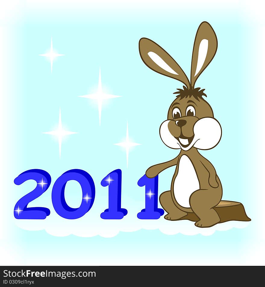 The New Year's rabbit sits on a stub. He has put a paw on a figure of 2011. The New Year's rabbit sits on a stub. He has put a paw on a figure of 2011.