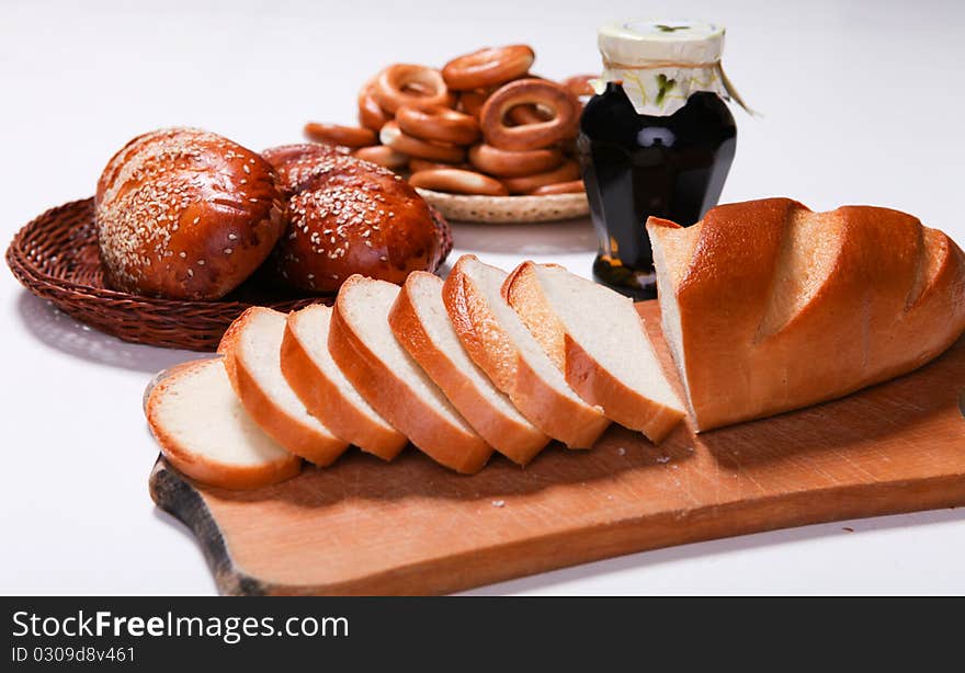 Picture of different bread isolated at white background. Picture of different bread isolated at white background