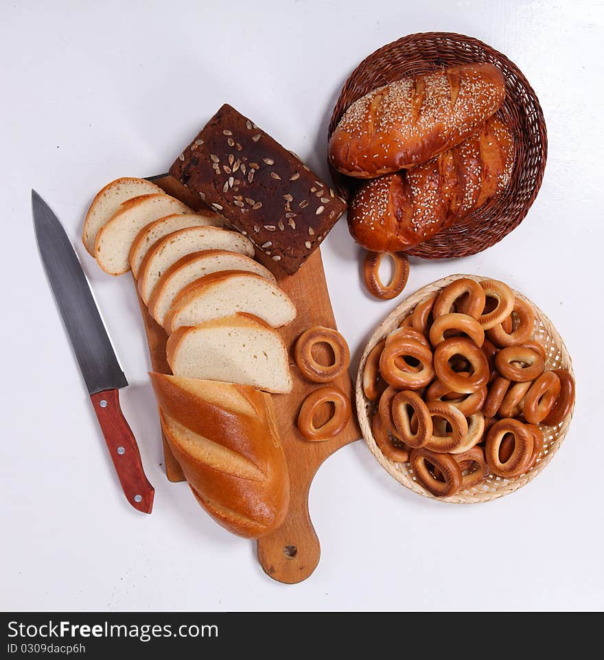 Picture of different bread isolated at white background. Picture of different bread isolated at white background