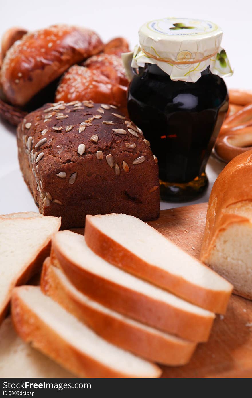 Picture of different bread isolated at white background. Picture of different bread isolated at white background