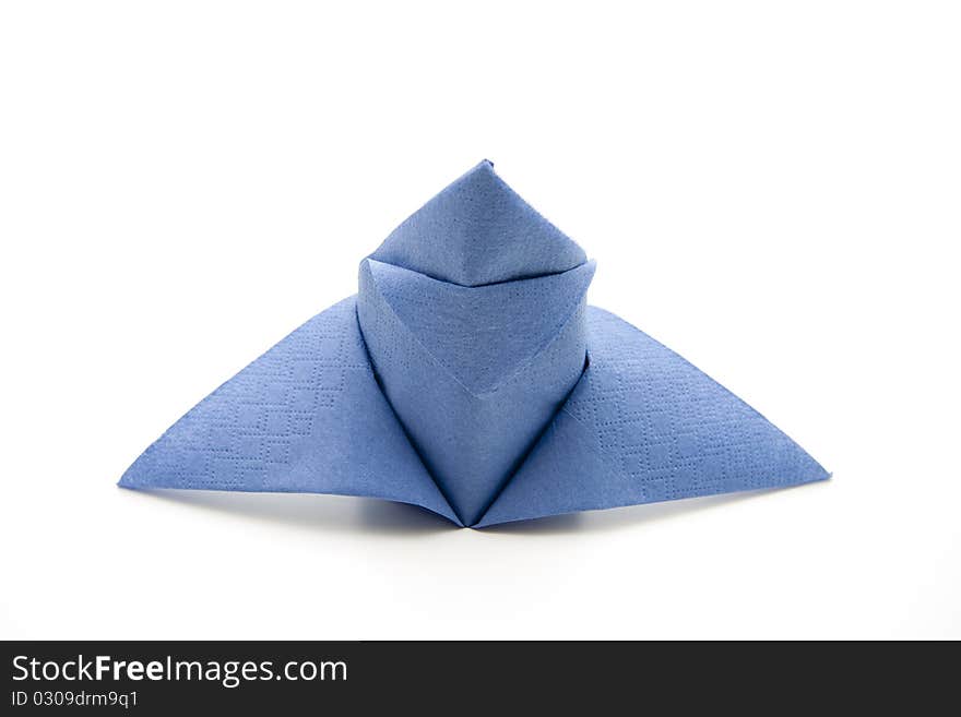 Folded blue napkin