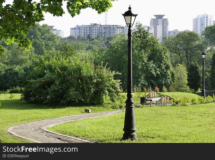 Lantern and footpath in park. Lantern and footpath in park