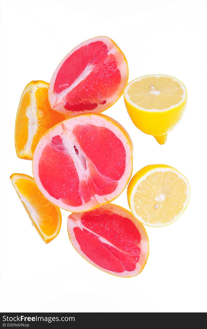 Orange, lemon, grapefruit on white background isolated. Orange, lemon, grapefruit on white background isolated.