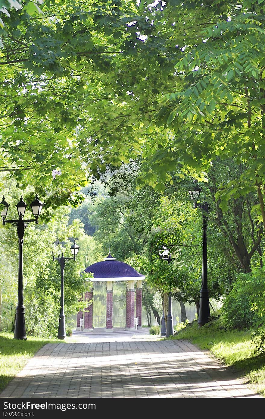 Arbour and footpath in park. Arbour and footpath in park