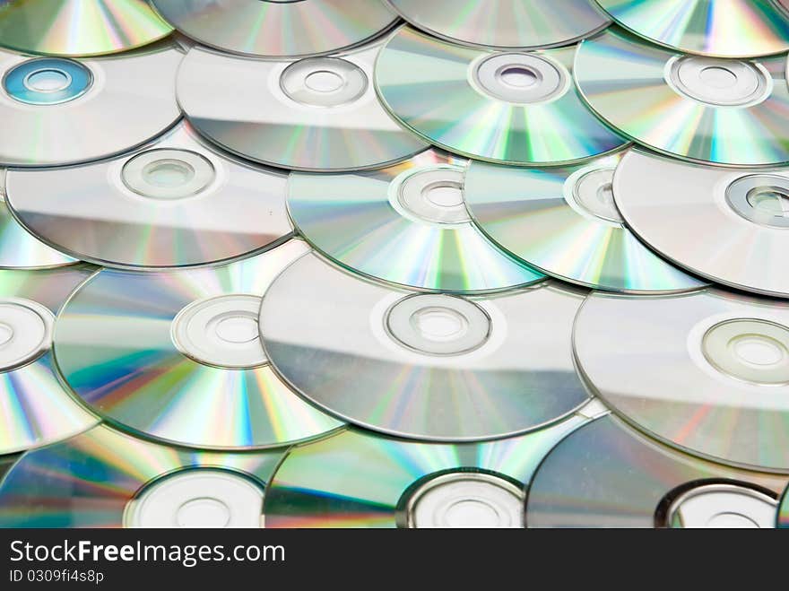 Recordable compact discs in an array. Studio shot. Recordable compact discs in an array. Studio shot