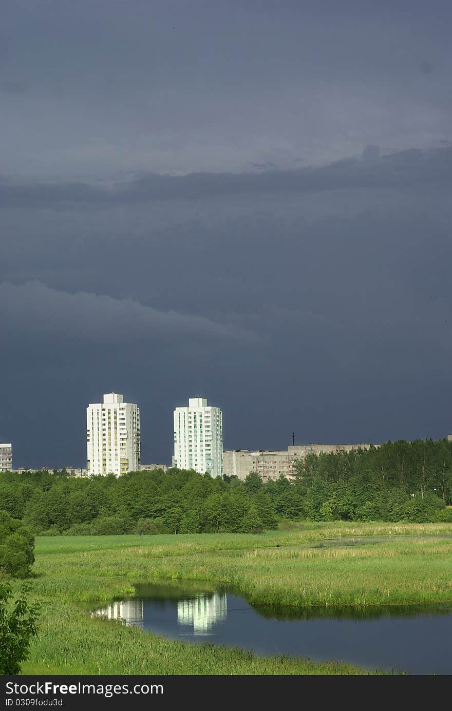 The cloudy sky over a city. The cloudy sky over a city