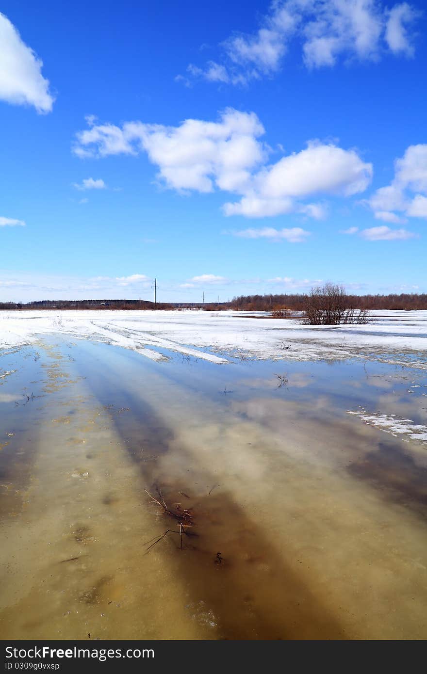 Rural road under spring water