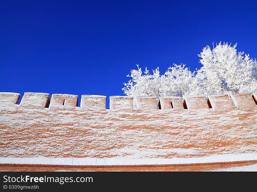 Red brick wall of an ancient fortress. Red brick wall of an ancient fortress