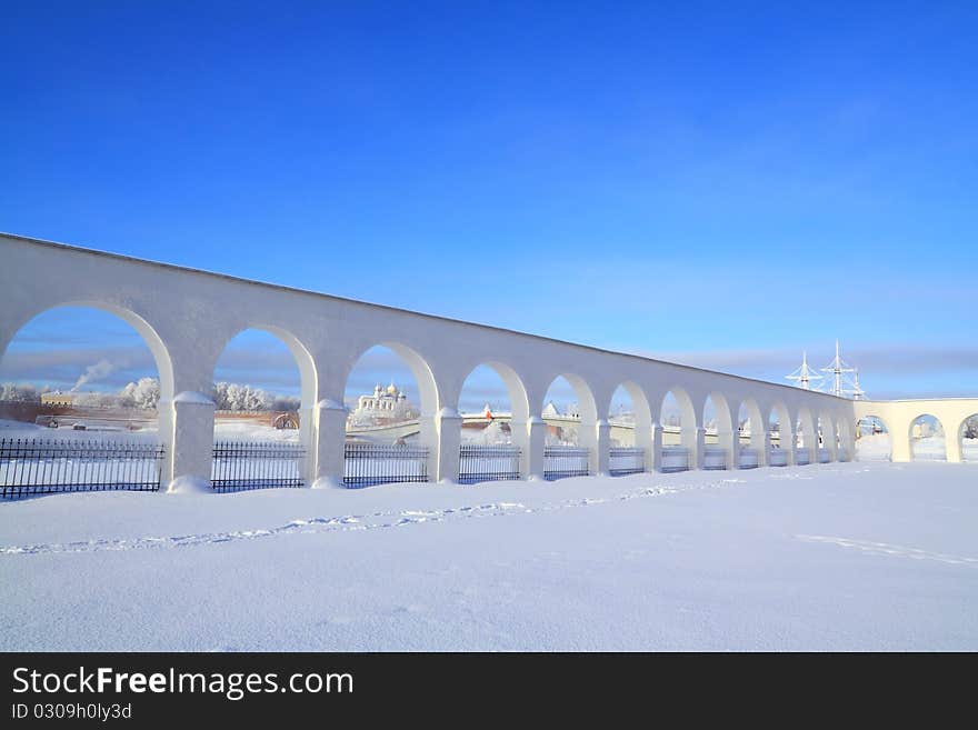 Aging wall on a snowy field