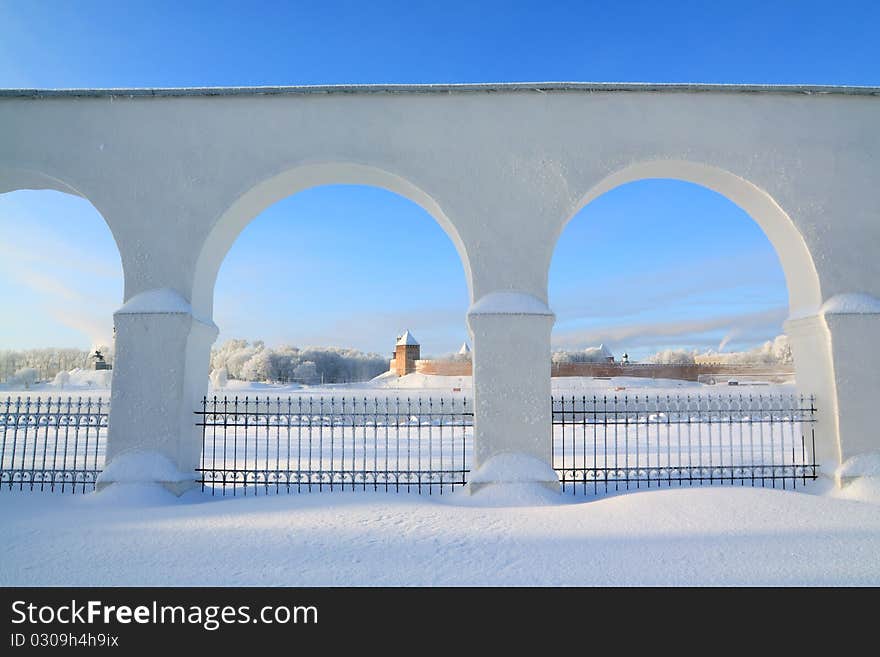 Aging wall on a snowy field