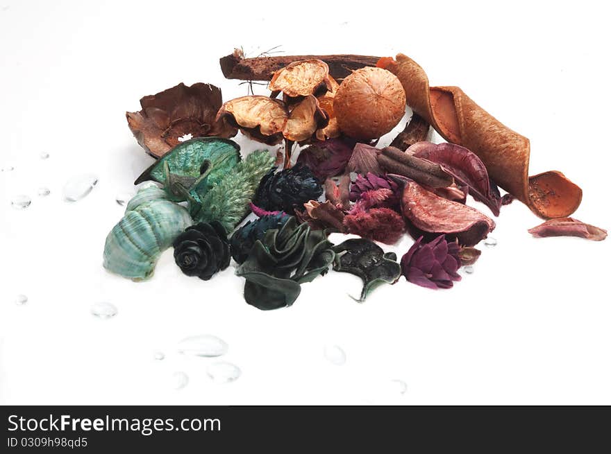 Potpourri and drops of water