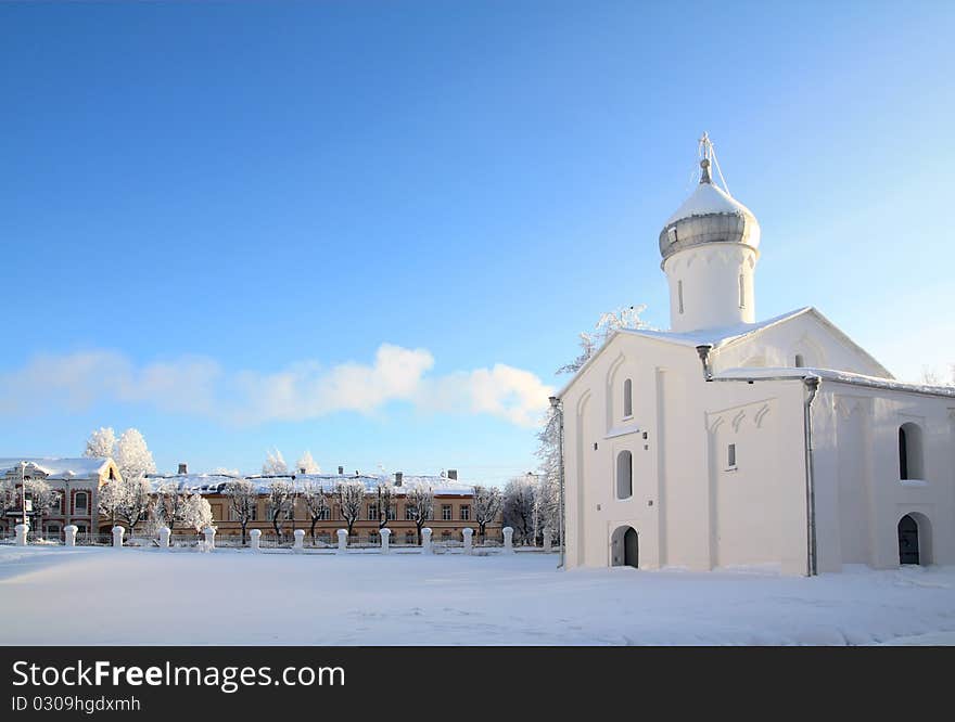 Christian orthodox church on a blue background