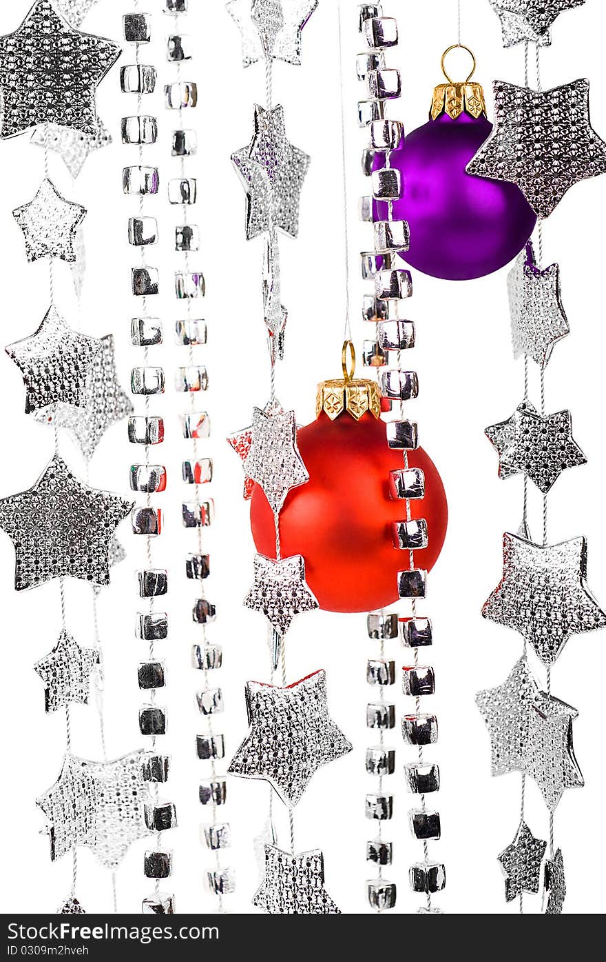 Christmas decoration with silver stars isolated on white