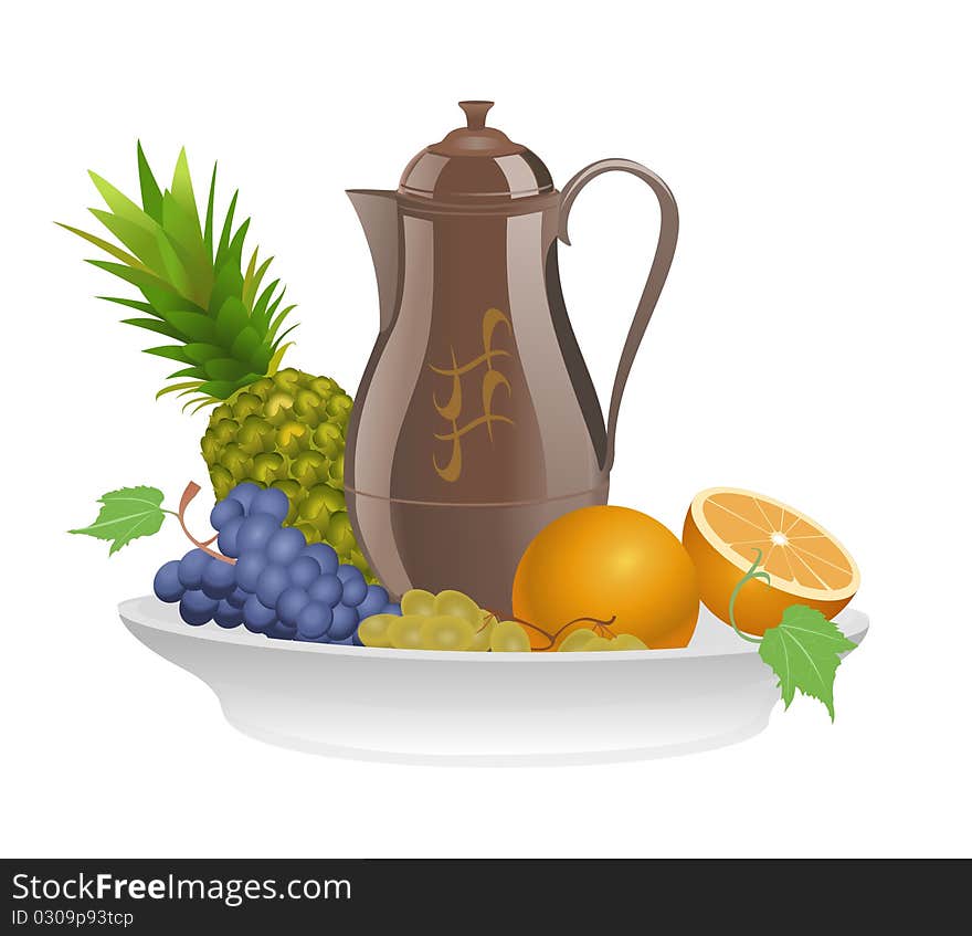 Fruit on a plate with pitcher