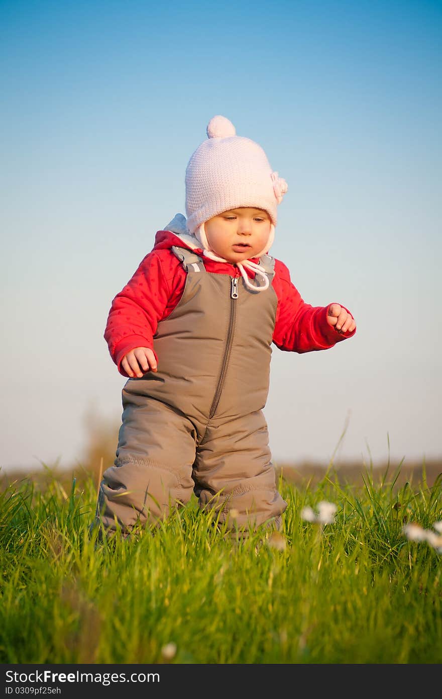 Adorable Baby Walk On Top Of Hill