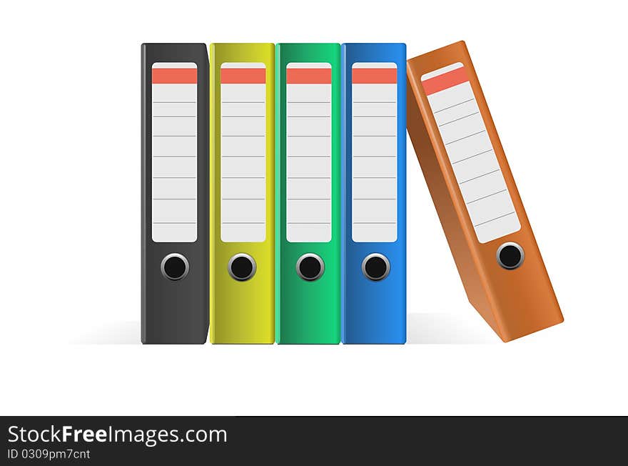 Coloured Ring Binders against a white background. Front view.