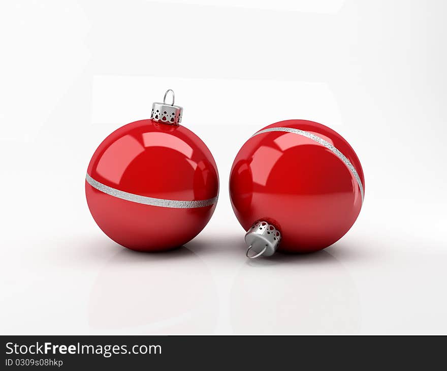 Two red Christmas balls on a white background. Two red Christmas balls on a white background