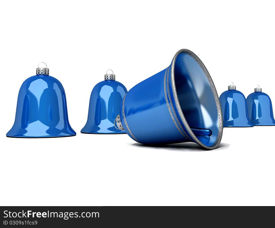 Blue Christmas hand bells on a white background. Blue Christmas hand bells on a white background