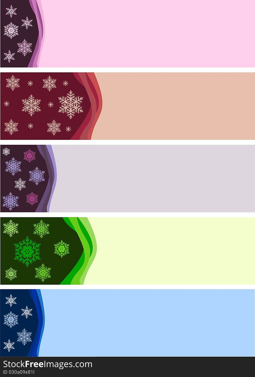 Winter banner with snowflakes of different shapes