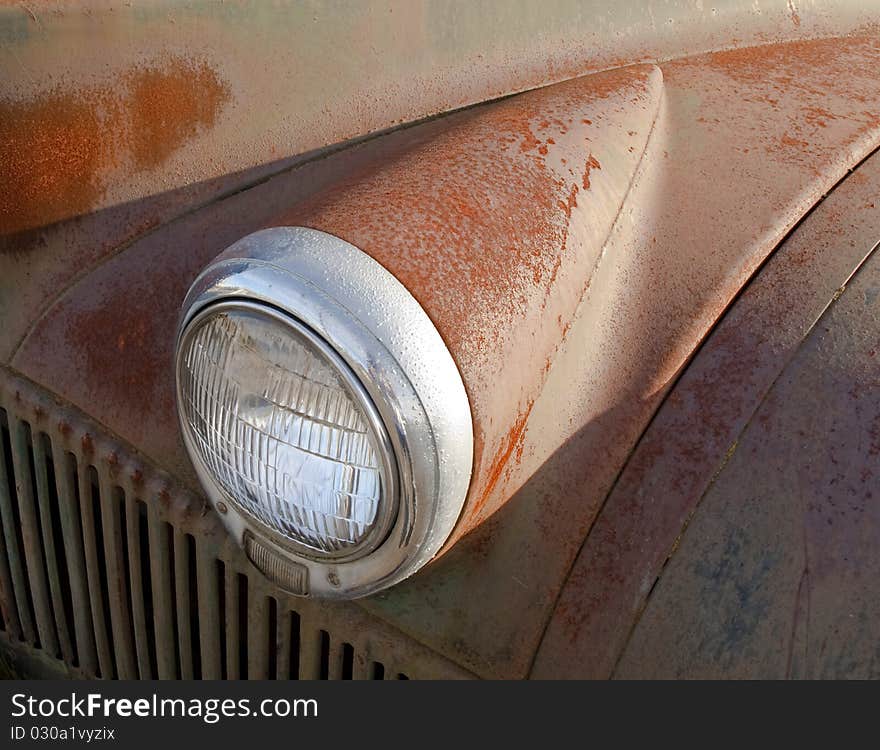 Rusted old farm truck at sunset. Rusted old farm truck at sunset