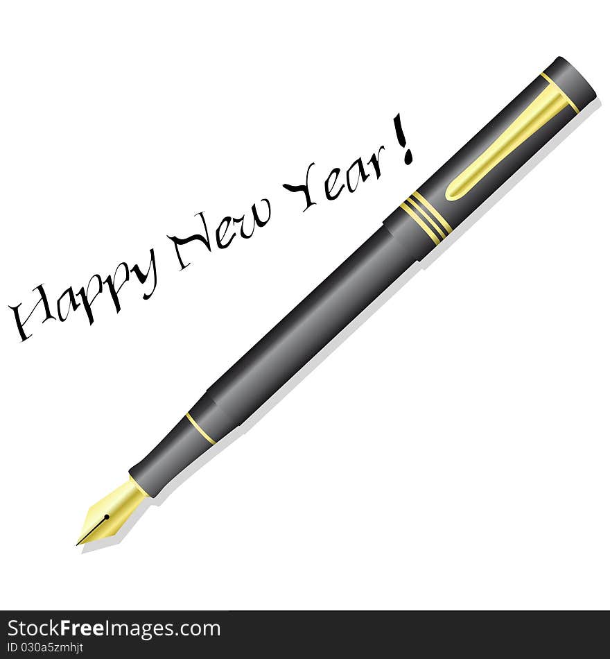 Ink pen writes HAPPY NEW YEAR! on a white background