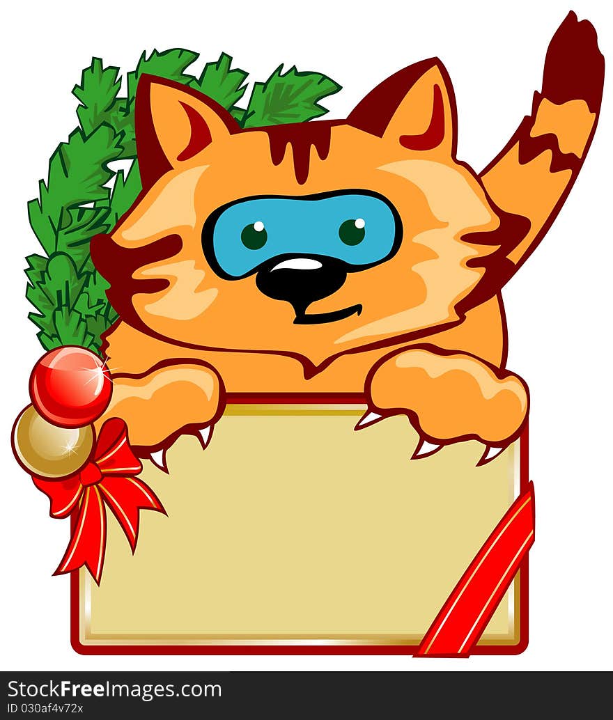 New Year's card with a kitten (Vector)