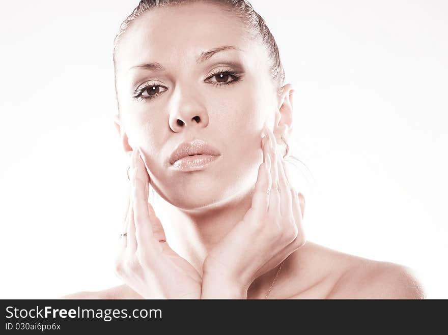 Young beautiful Caucasian woman with long nails. Young beautiful Caucasian woman with long nails